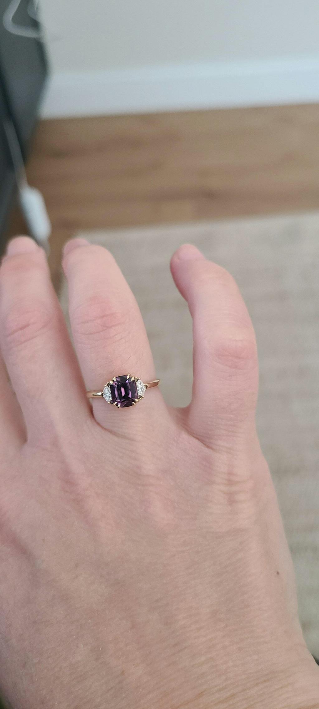 The Low Maren Ring | 2.19 CT Elongated Cushion Brownish Aubergine Sapphire