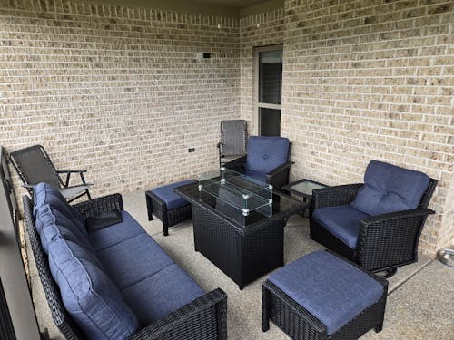 LayinSun 7 Piece Patio Set with wicker Swivel Rocking Chairs and Fire Pit