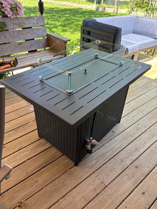 LayinSun 11 - Piece Large Outdoor Modular Sectional Set with Propane Fire Pit Table