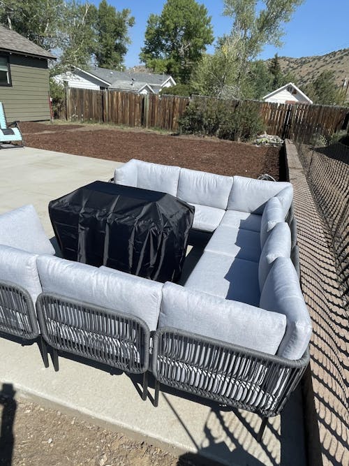 LayinSun 9-Piece Outdoor Wicker Rope Modular Sectional Sofa Set with Fire Pit Table