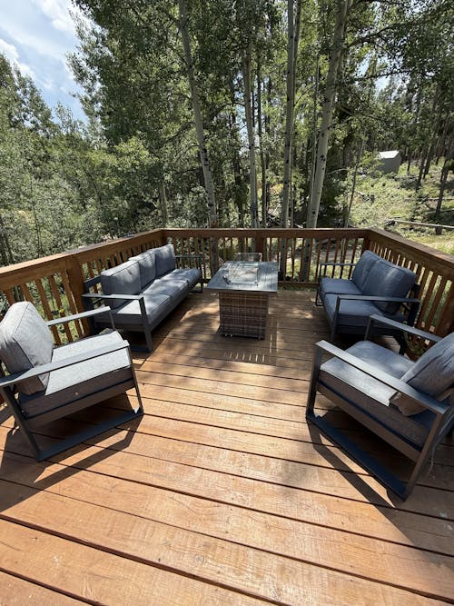LayinSun 5 Piece Hight Back Aluminum Outdoor Furniture Set with Propane Fire Pit Table