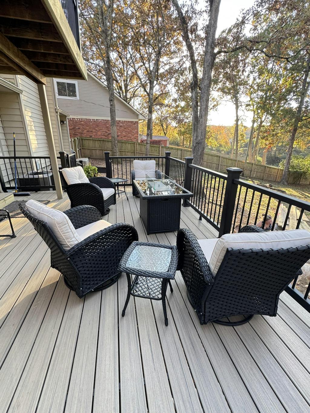 LayinSun 7 - Piece Outdoor Wicker Swivel Chairs Conversation Set with Fire Pit Table