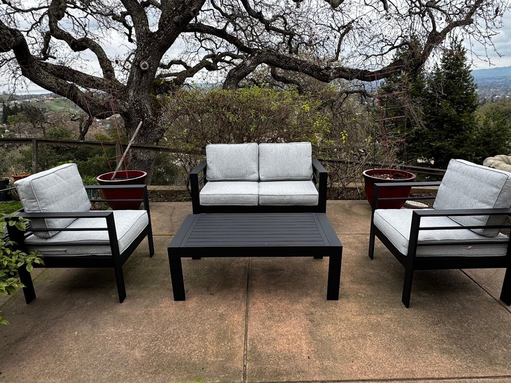 LayinSun 4 - Piece Outdoor Aluminum Loveseat Set with Rectangle Coffee Table