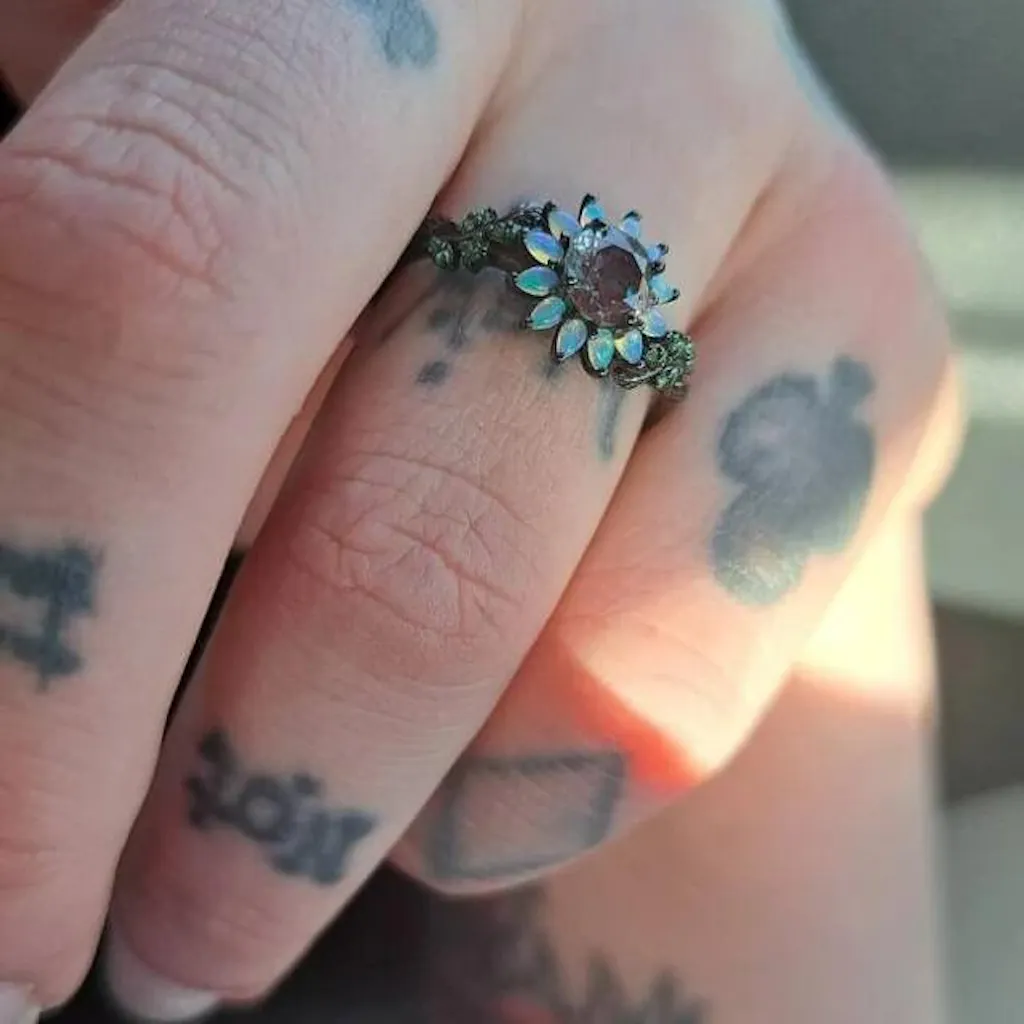 LCCjewelry | Black Opal Sunflower Engagement Ring