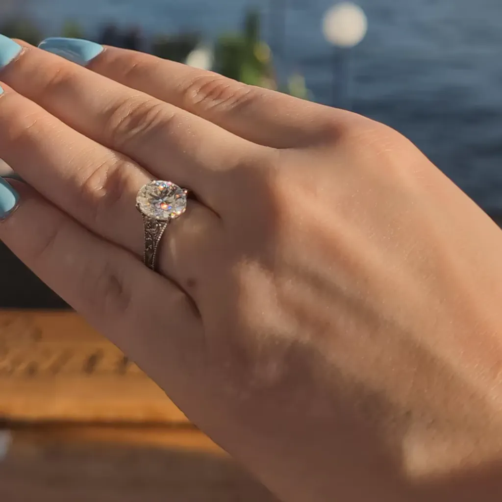 Floral Inspired | Rose Design Moissanite Filigree Milgrain Engagement Ring