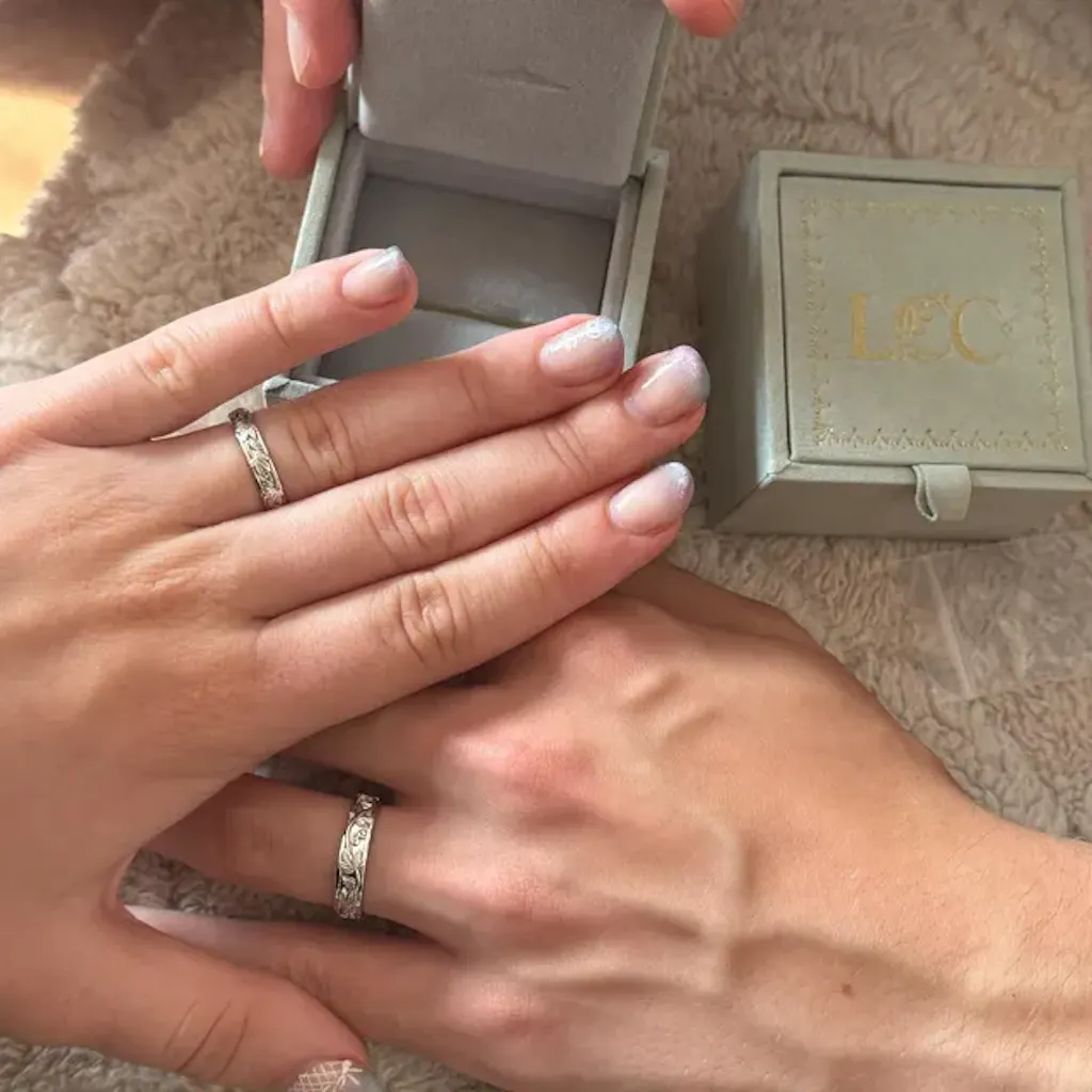 Leaf Inspired | 2pcs Couple Rings Grape Leaf Wedding Band Set