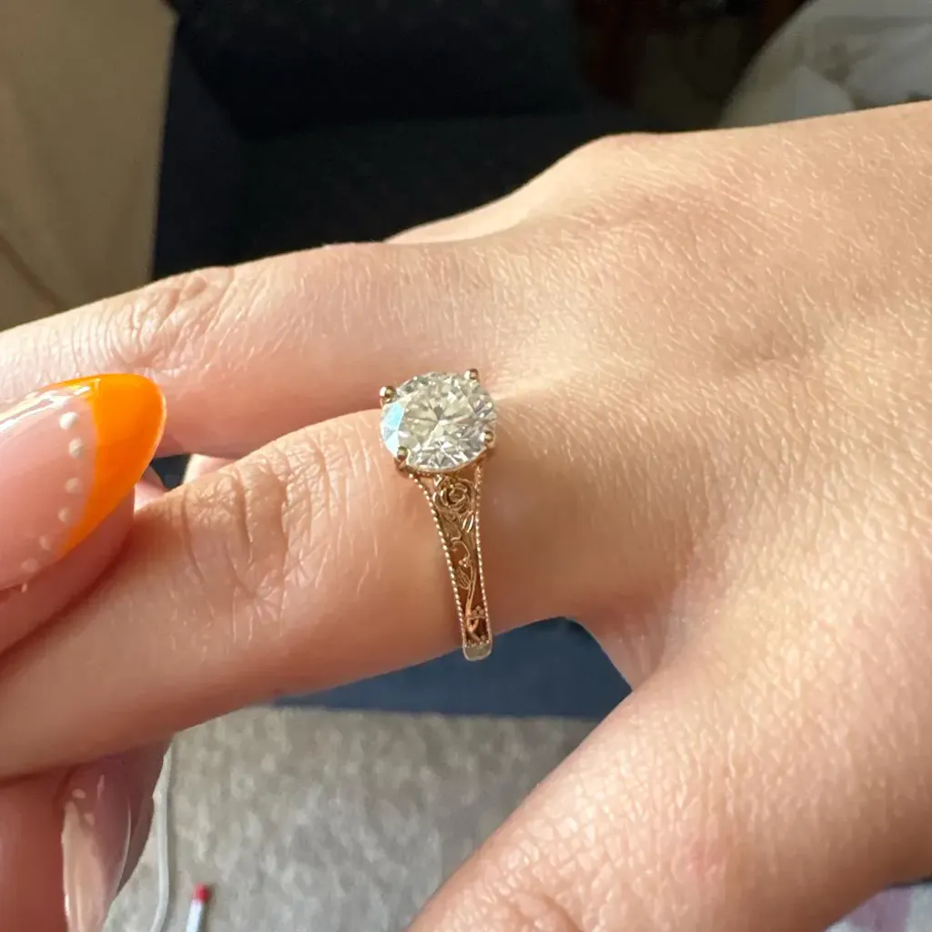 Floral Inspired | Rose Design Moissanite Filigree Milgrain Engagement Ring