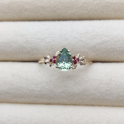 Leaf Inspired | Christmas Ruby Holly Leaves Moissanite Engagement Ring
