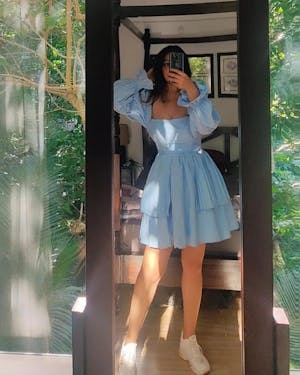 Pixie Powder Blue Puff Corset Dress CL