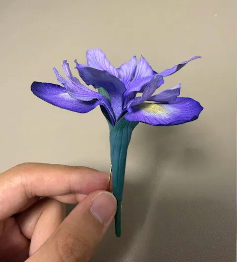 Handcrafted Blue Iris Leather Brooch & Bag Charm