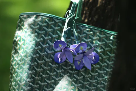 Handcrafted Blue Iris Leather Brooch & Bag Charm