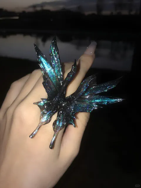 Original 3D Butterfly Resin Adjustable Ring – Handmade Statement Jewelry