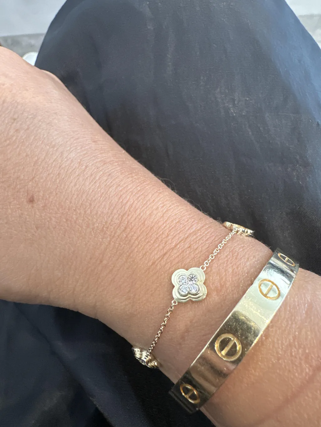 Lab Grown Diamond Clover Bracelet in 14K Solid Gold/Platinum