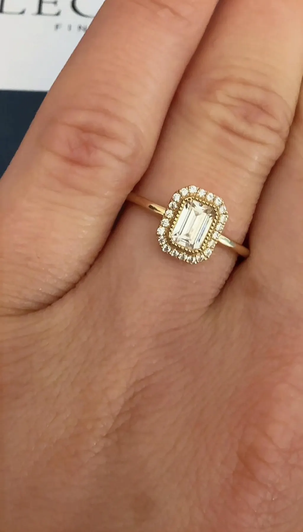 14K Solid Gold Halo Promise Ring With 0.61CTW Lab Diamond