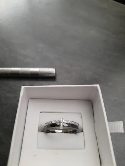 Bague Femme Céramique Et Acier Inoxydable - Noir Argent - Taille 57 (USA 8)