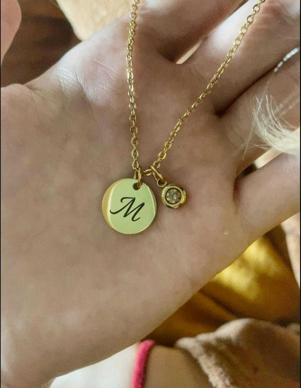 Collier personnalisable avec pierre de naissance et médaille 15 mm à graver