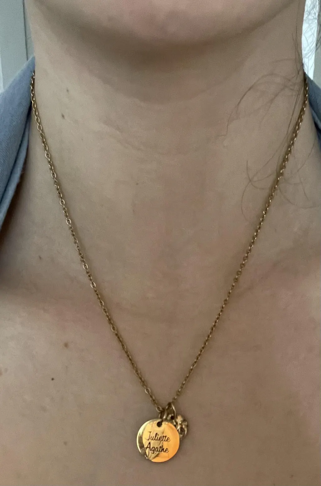 Collier personnalisé acier inoxydable avec breloque martelée et médaille à graver 15 mm