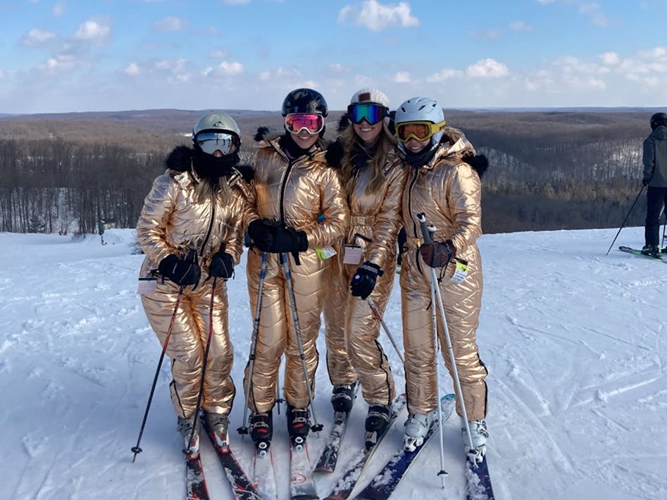 Women Winter Ski Jumpsuit Outdoor Sports Snowsuit Faux Wool Collar