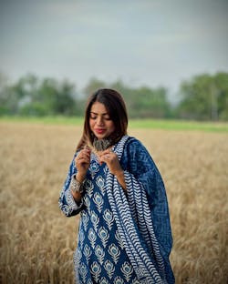 Women Kurta And Pant With Dupatta Set ( Blue)