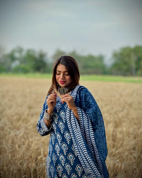 Women Kurta And Pant With Dupatta Set ( Blue)