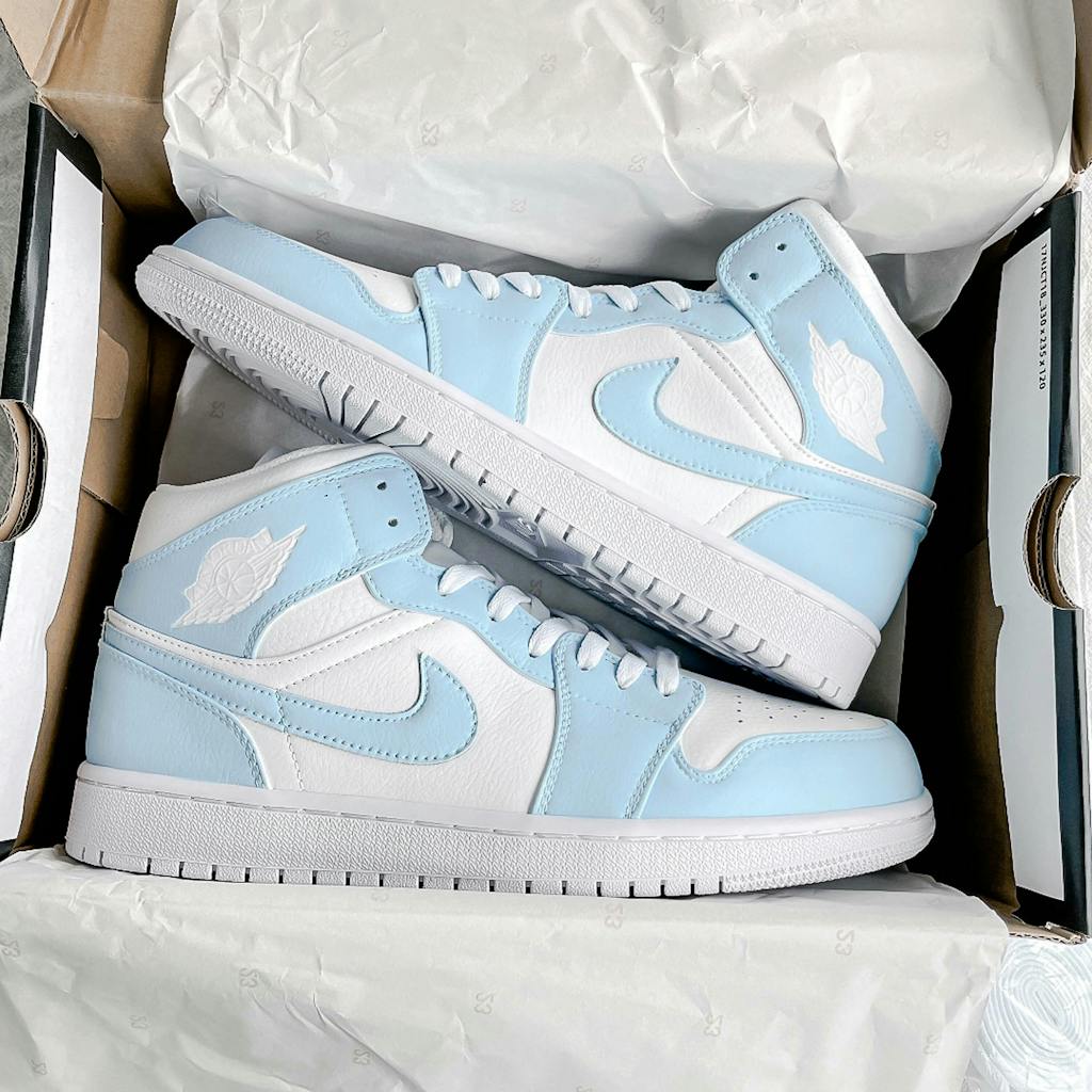 Custom Air Jordan 1 Mid Baby Blue – Lilaccustom