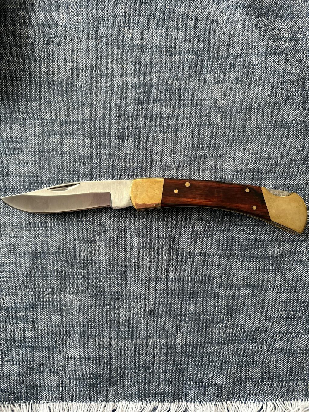 Classic Brass Folding Pocket Knife with Timber Handle – Engraved Gift for Him