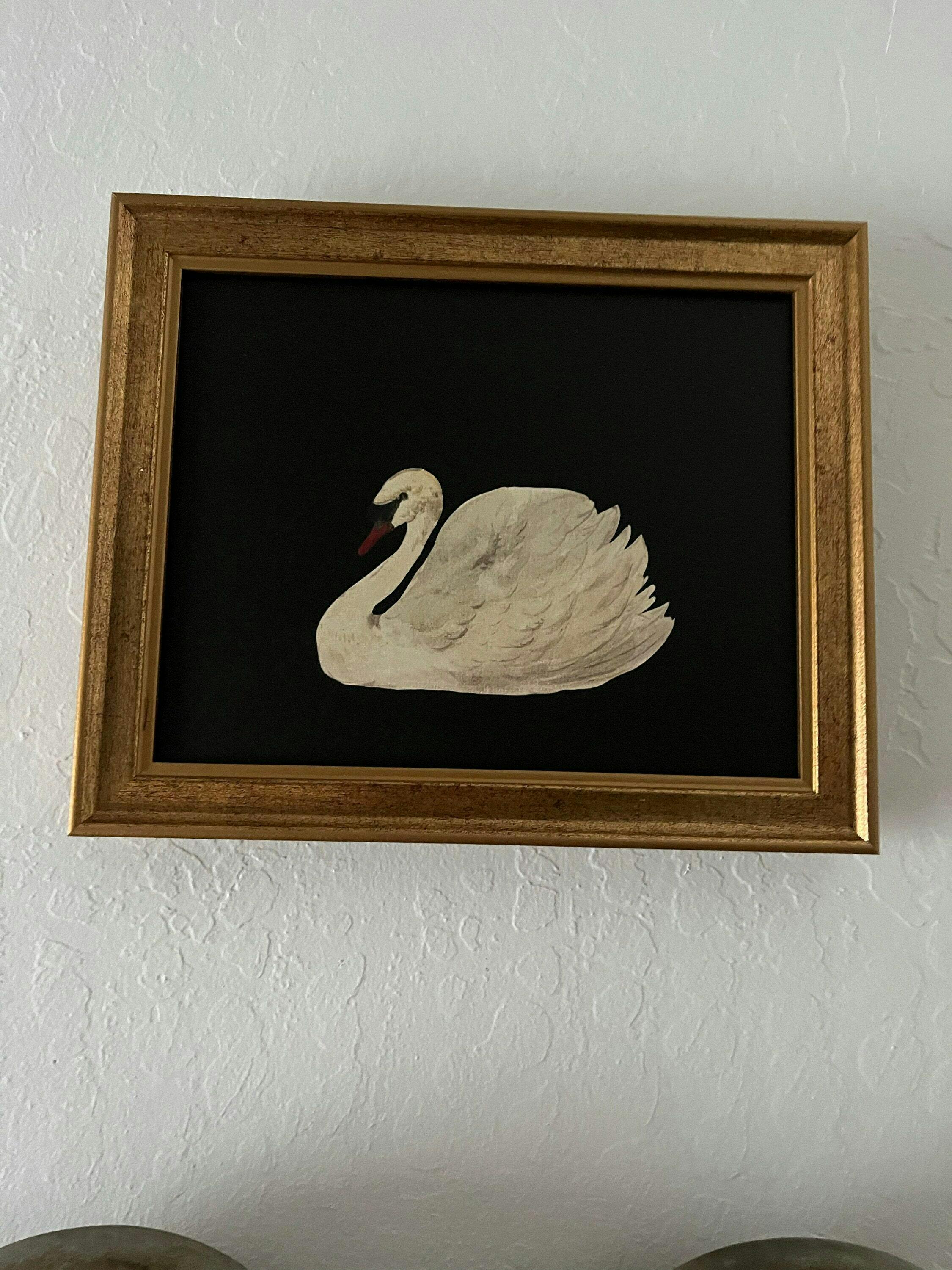 Vintage Framed Canvas Black Swan Art #A-102 – Linen + Cloth