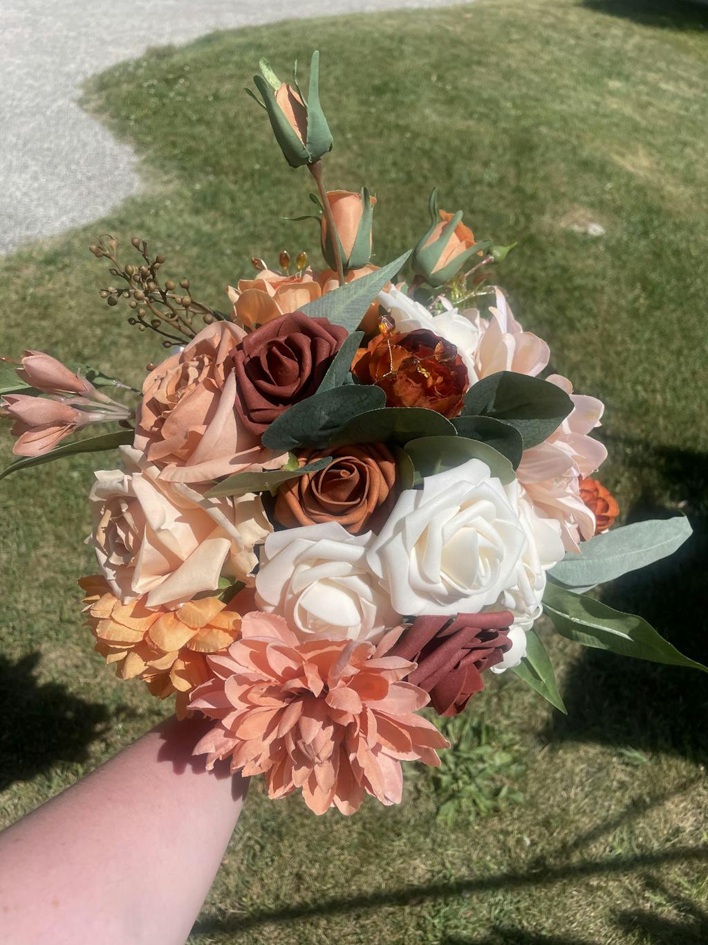 LAURA | Wood Flower Wedding Bouquet Bridal Bouquet with Dusty Rose and  Olive Branch