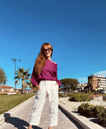 Draped Neck Linen Top | Navy Casual Women's Shirt – LINTICO