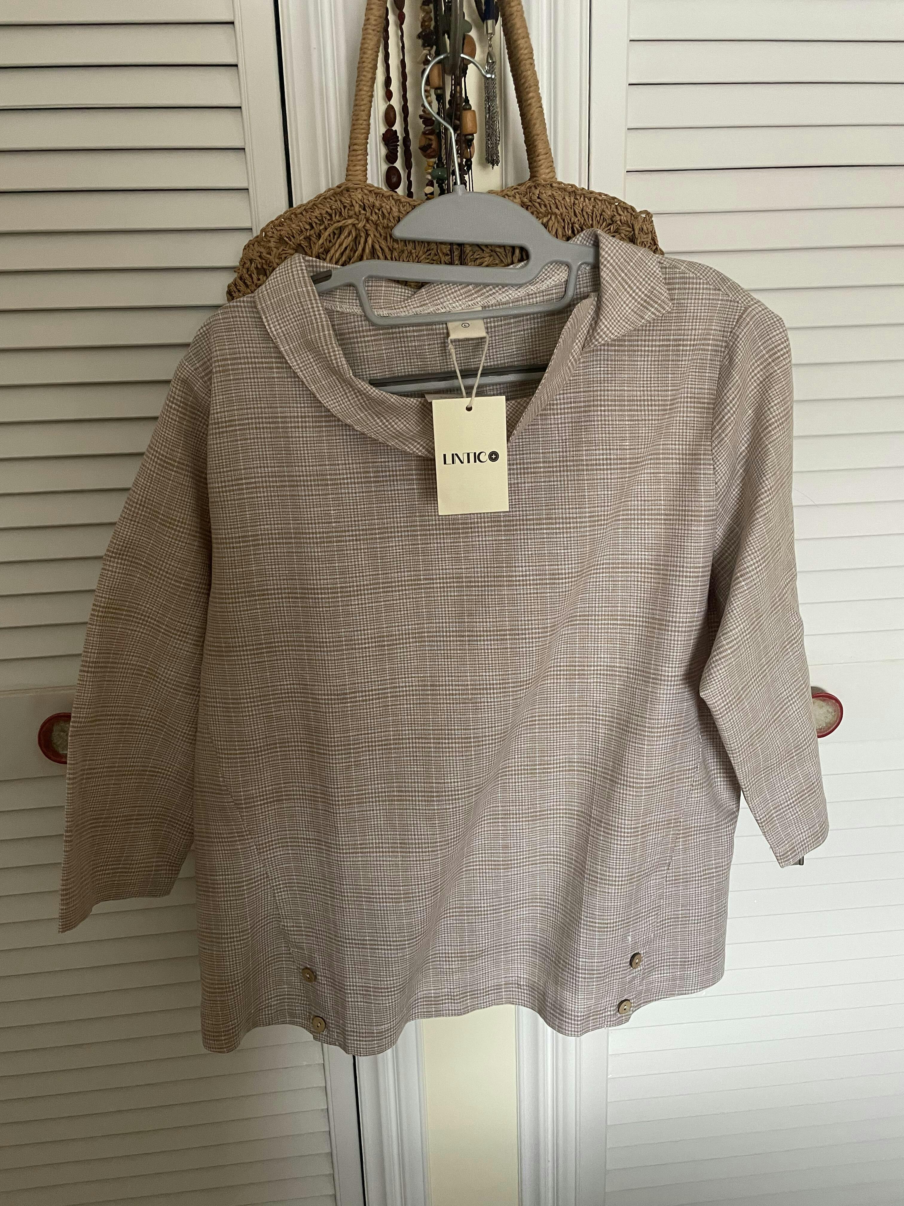 トップス HOLIDAY CHECK LINEN BIG COLLAR BLOUSE Women's Cotton Linen Blouse Cute Tunics Tops Shirt Oversized