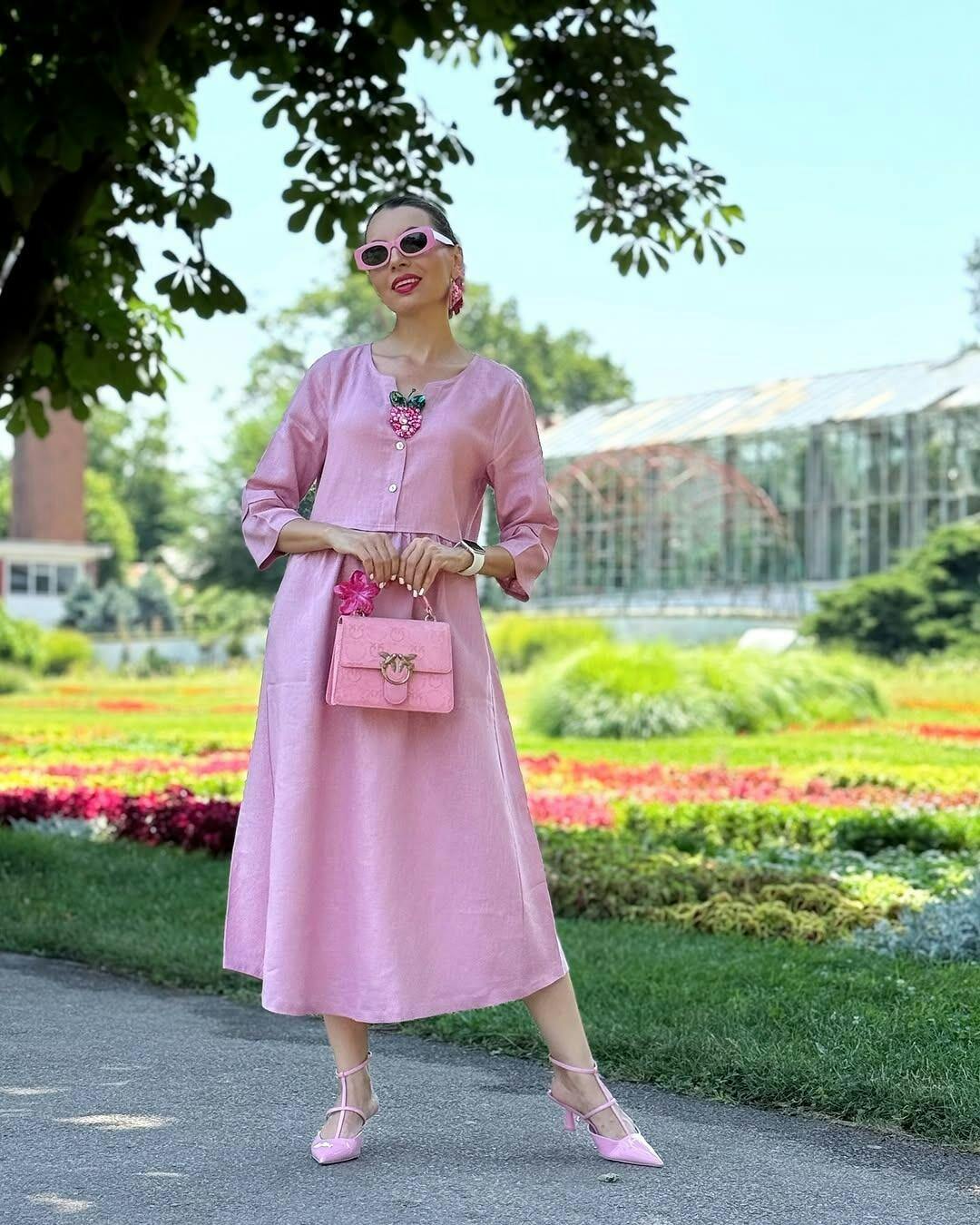 100% Linen Loose Fit Button Waist Gathered Maxi Dress LUNA