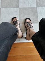 Keri Stitched-Bow Sandals - Denim