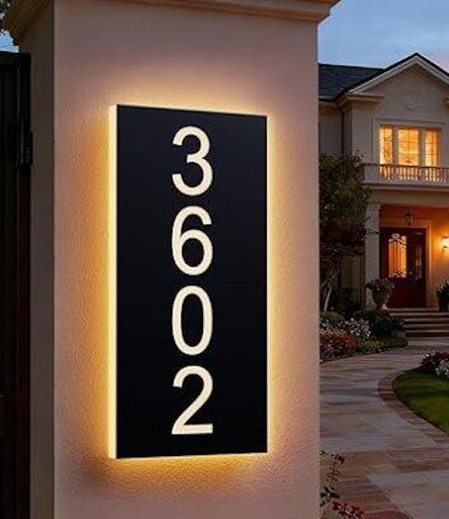 Customized Rectangle Shape Address Plaque with LEDs - Modern Design Lighted Address Marker