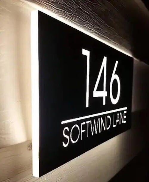 Horizontal Illuminated Rectangular Address Plaque - Contemporary Rectangle Plaque with Lights