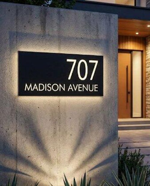 Customized Rectangle Shape Address Plaque with LEDs - Modern Design Lighted Address Marker