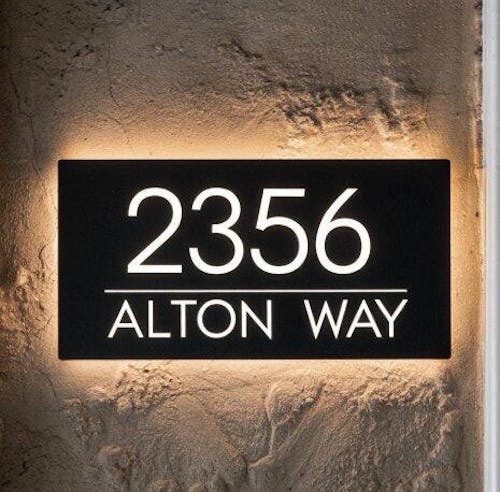 Customized Rectangle Shape Address Plaque with LEDs - Modern Design Lighted Address Marker