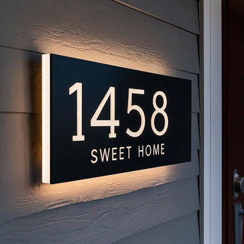 Customized Rectangle Shape Address Plaque with LEDs - Modern Design Lighted Address Marker