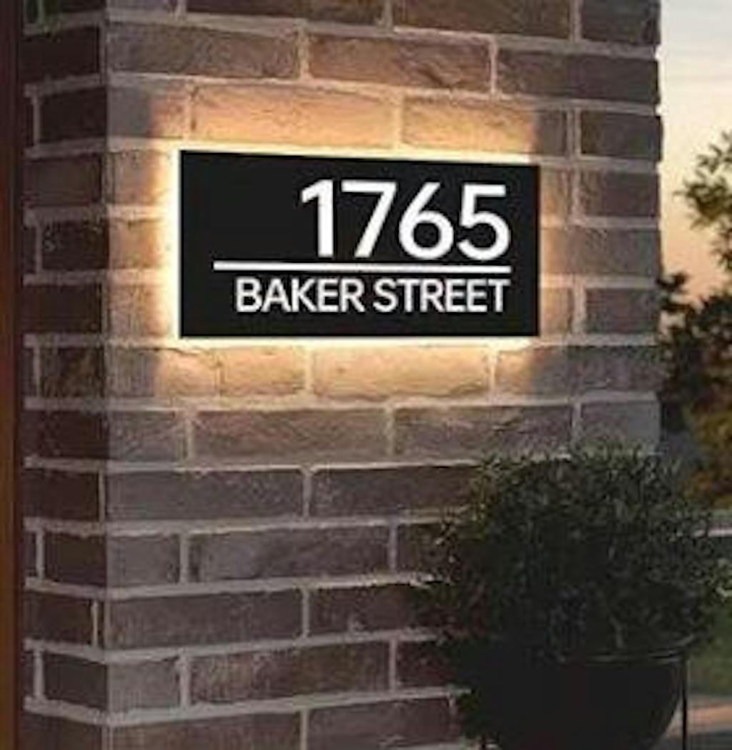 Customized Rectangle Shape Address Plaque with LEDs - Modern Design Lighted Address Marker