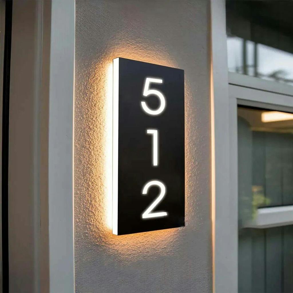 Customized Rectangle Shape Address Plaque with LEDs - Modern Design Lighted Address Marker