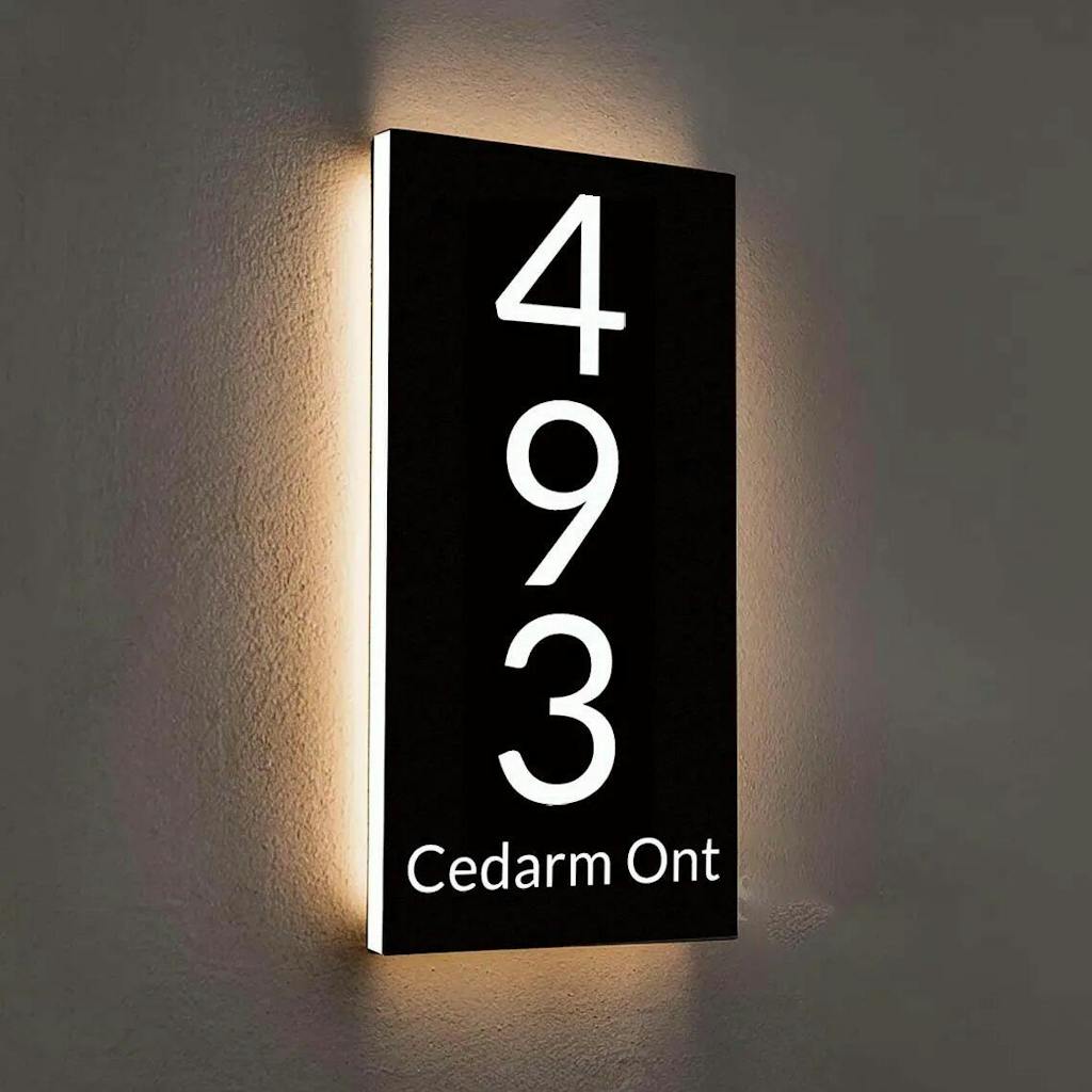 Customized Rectangle Shape Address Plaque with LEDs - Modern Design Lighted Address Marker