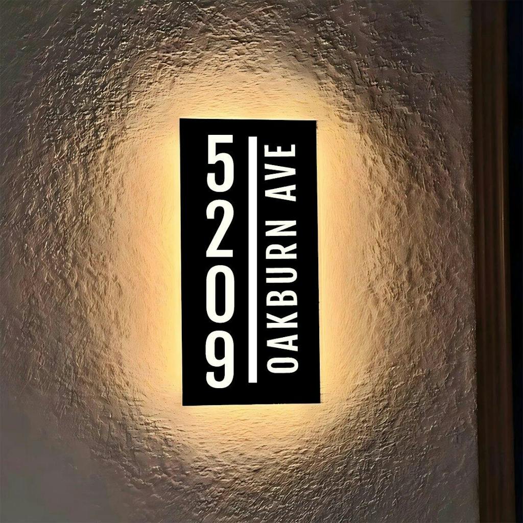 Customized Rectangle Shape Address Plaque with LEDs - Modern Design Lighted Address Marker