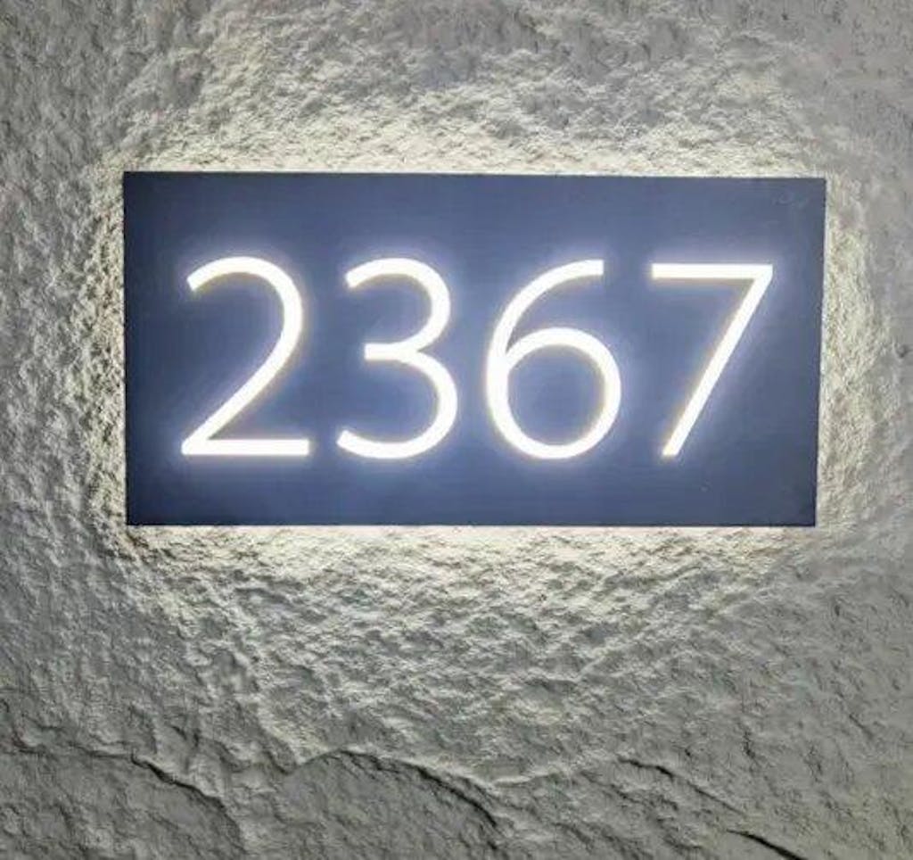 Horizontal Illuminated Rectangular Address Plaque - Contemporary Rectangle Plaque with Lights