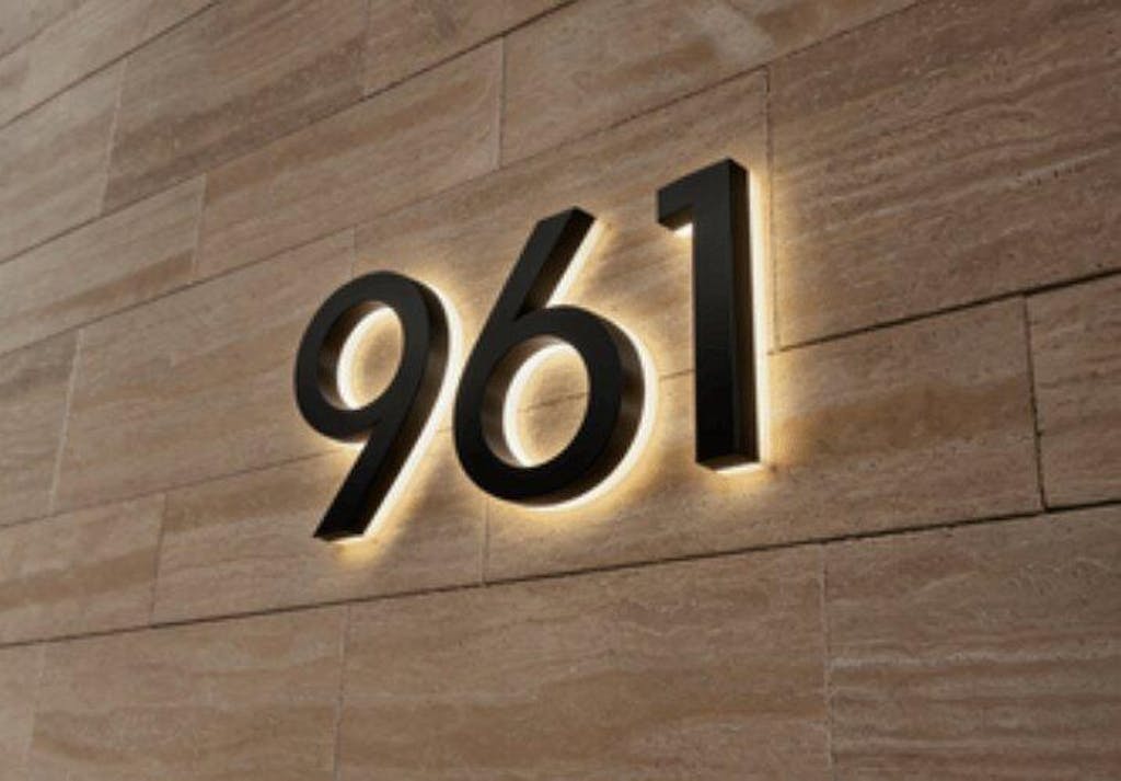 Backlit LED Stainless Steel Address Numbers - Modern Lighted House Signs in Brushed Silver Texture