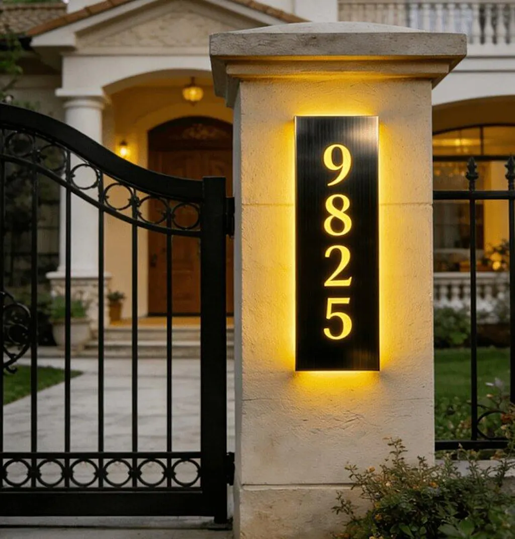 Customized Rectangle Shape Address Plaque with LEDs - Modern Design Lighted Address Marker