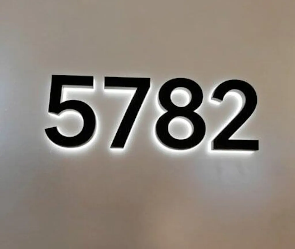 Backlit LED Stainless Steel Address Numbers - Modern Lighted House Signs in Brushed Silver Texture