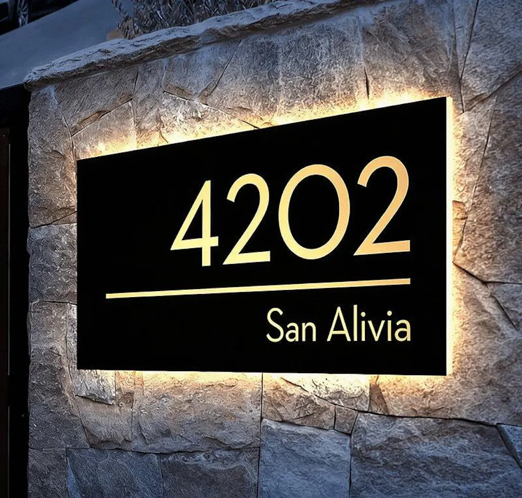 Customized Rectangle Shape Address Plaque with LEDs - Modern Design Lighted Address Marker
