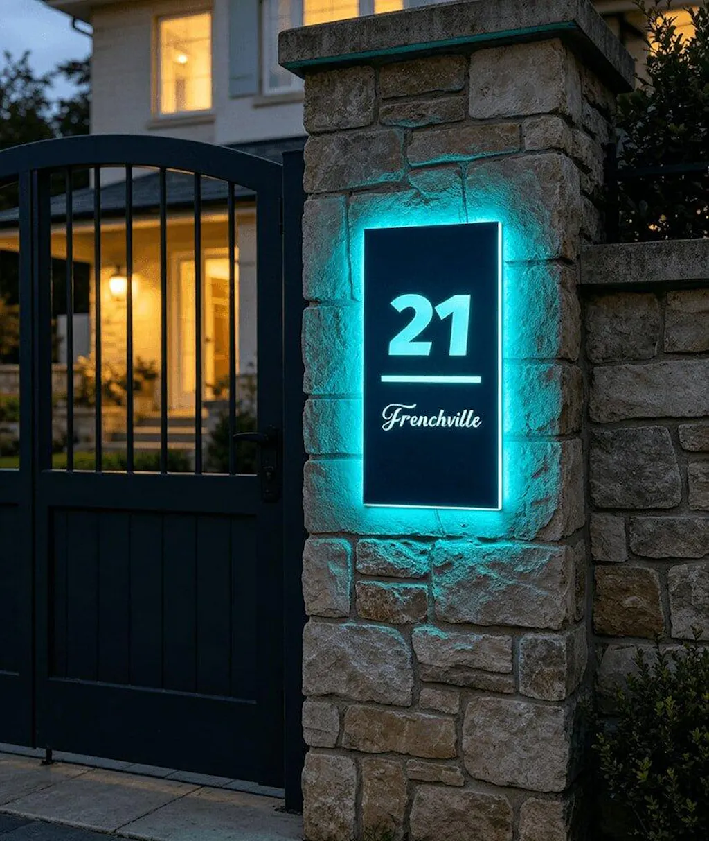 Customized Rectangle Shape Address Plaque with LEDs - Modern Design Lighted Address Marker