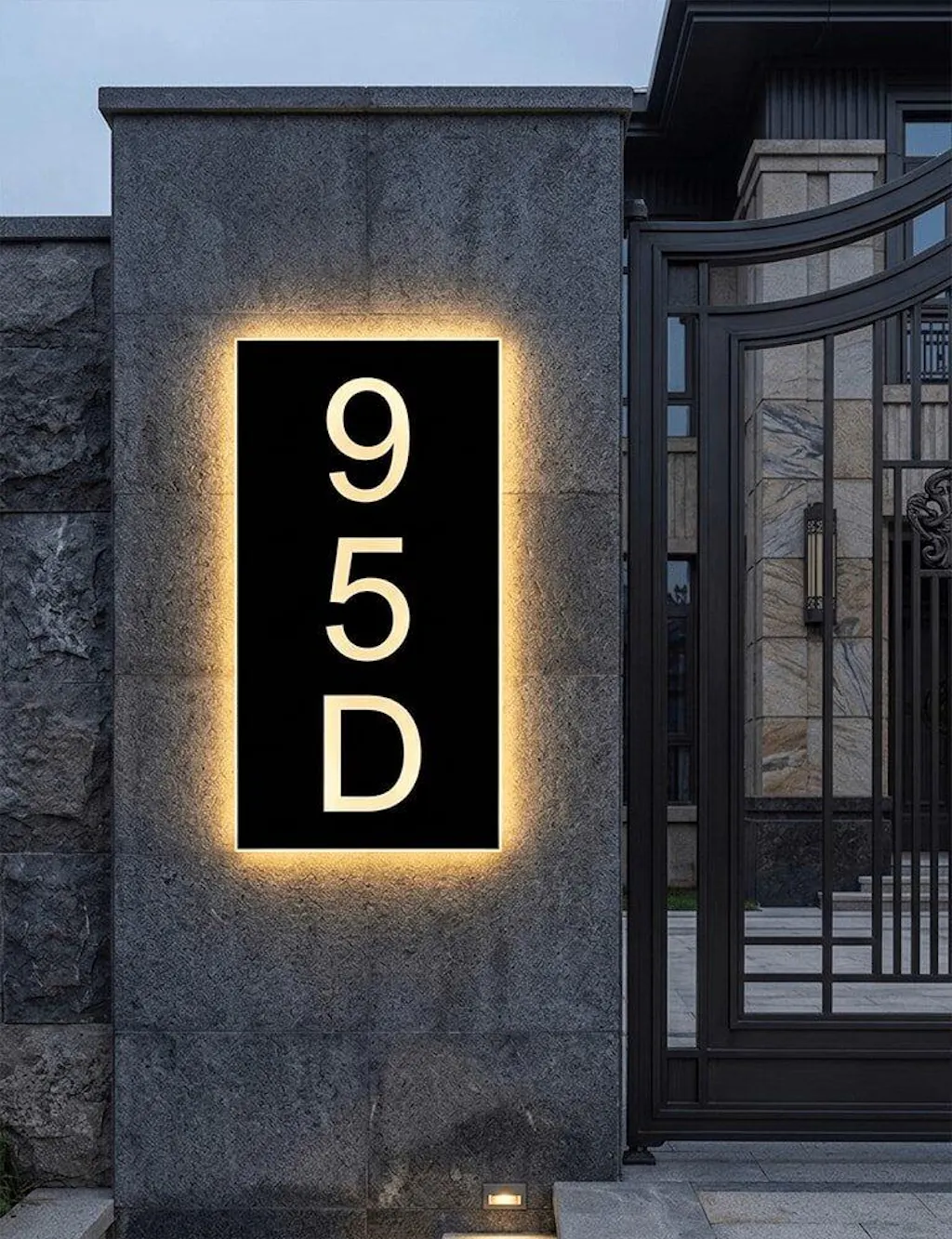 Customized Rectangle Shape Address Plaque with LEDs - Modern Design Lighted Address Marker