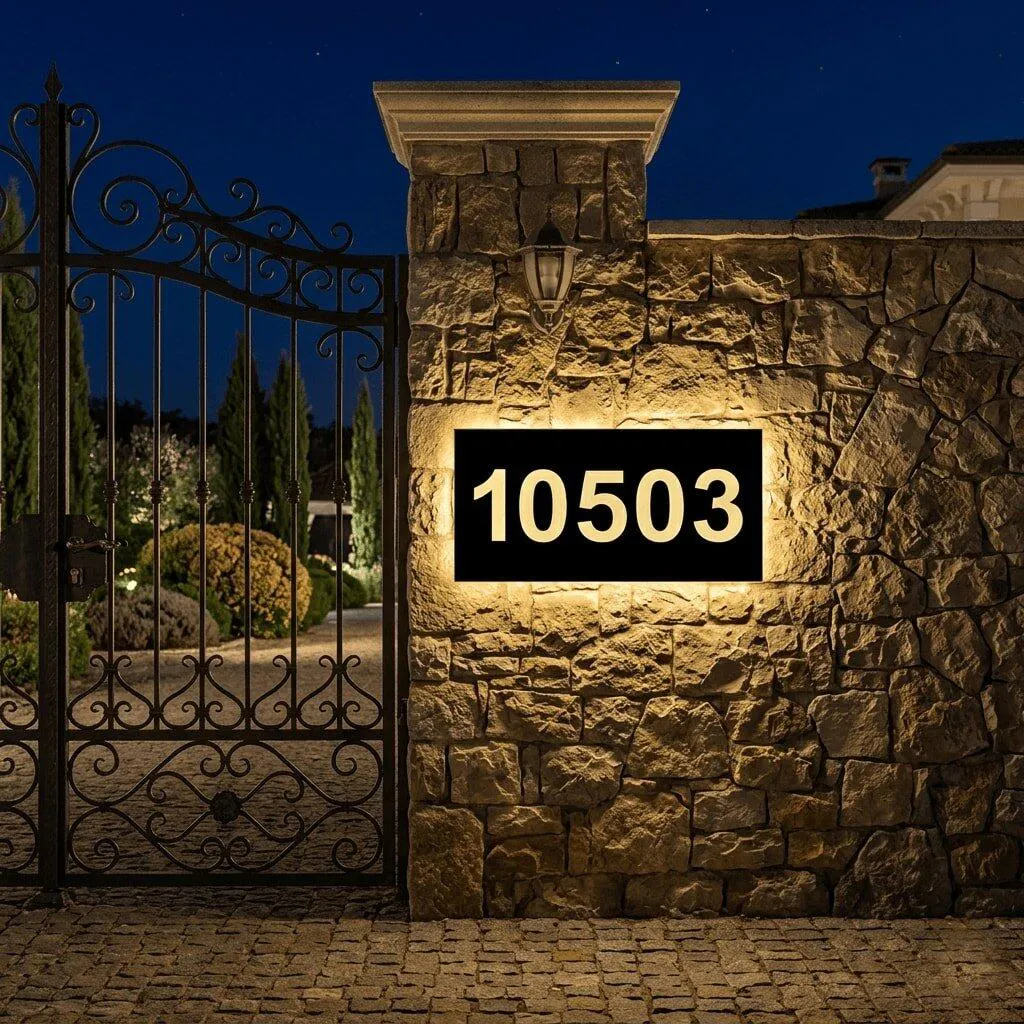 Customized Rectangle Shape Address Plaque with LEDs - Modern Design Lighted Address Marker