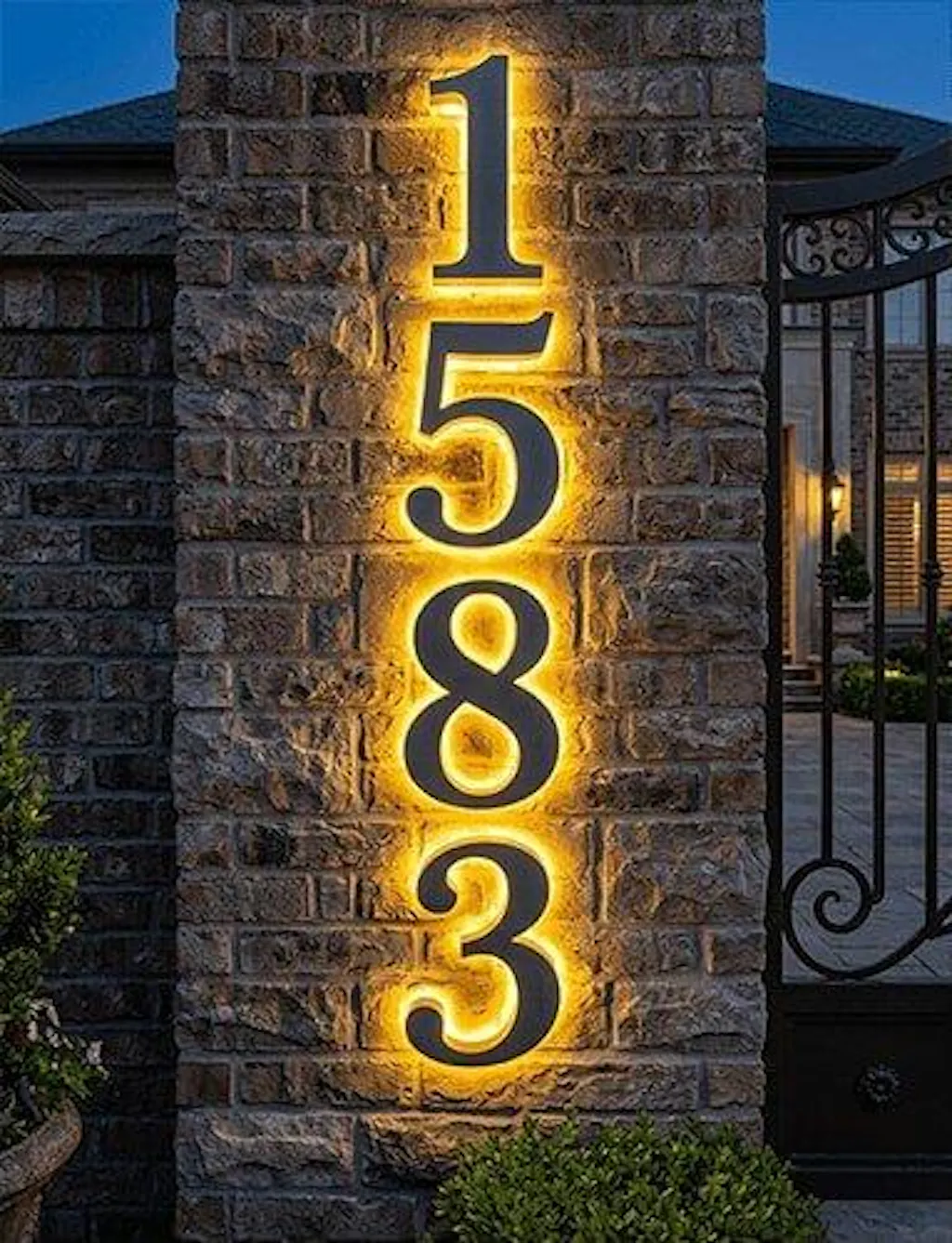 Backlit LED Stainless Steel Address Numbers - Modern Lighted House Signs in Brushed Silver Texture